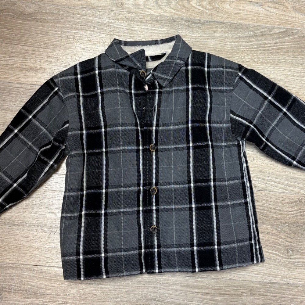 Cat & Jack Toddler Boys Grey Black Plaid Sherpa Lined Shacket Shirt Jacket 4T